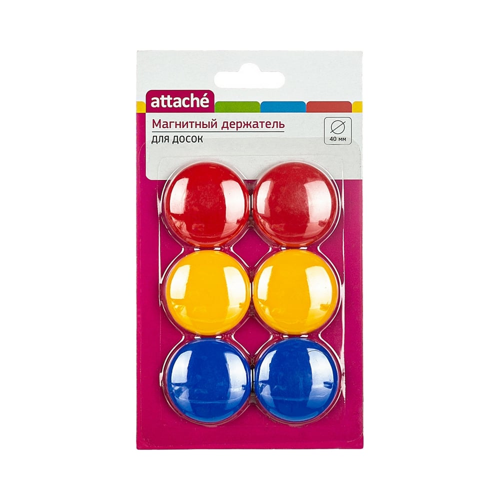 Магнитный держатель Attache для досок 40 мм, 6 шт/уп, цвет ассорти ...