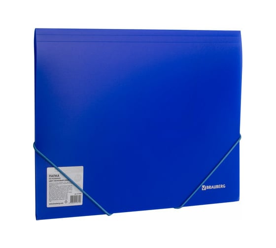 Неоновая папка BRAUBERG Neon на резинках, синяя, до 300, листов, 0.5мм 227463