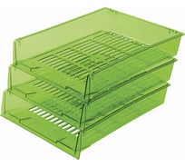 Горизонтальные тонированные лотки для бумаг BRAUBERG Office КОМПЛЕКТ 3 шт., зеленый 237261
