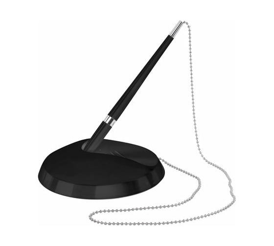 Настольная шариковая ручка BRAUBERG Стенд-Пен Блэк2, синяя, цепочка, черный корпус, линия письма 0,5 мм, 141347 16475188