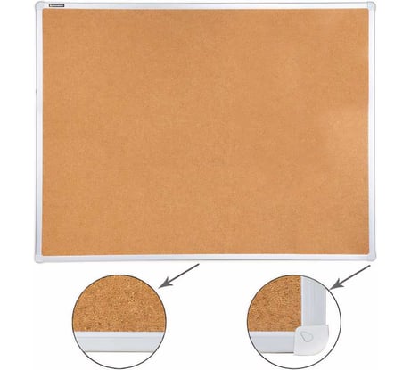 Пробковая доска BRAUBERG для объявлений 90х120 см, алюминиевая рамка, 236445