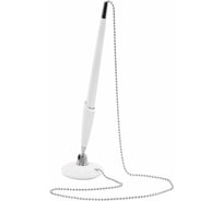 Настольная шариковая ручка BRAUBERG Стенд-Пен Уайт1, синяя, цепочка, белый корпус, линия письма 0,5 мм, 141044