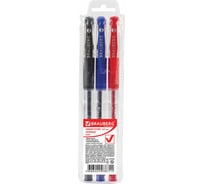 Гелевые ручки BRAUBERG Number One с грипом НАБОР 3 шт, узел 0,5 мм, письма 0,35 мм, 141305