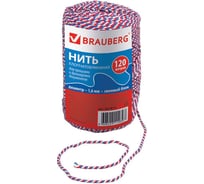 Хлопчатобумажная нить BRAUBERG для прошивки документов, триколор, диаметр 1,6 мм, длина 120 м 601814