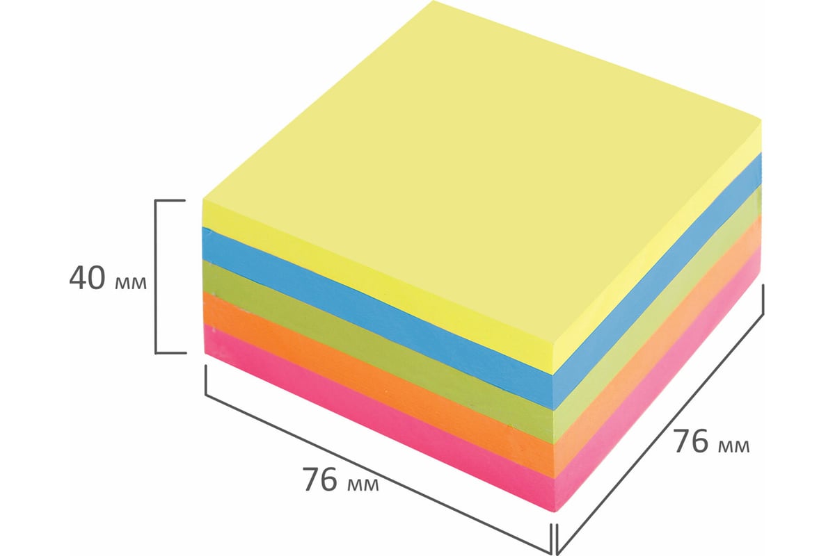 Блок самоклеящийся стикеры BRAUBERG НЕОН, 76х76 мм, 400 листов, 5 цвета  122855 - выгодная цена, отзывы, характеристики, фото - купить в Москве и РФ