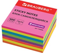 Самоклеящийся блок BRAUBERG стикер, 76х76 мм, 400 листов, неоновый, 8 цветов 126686