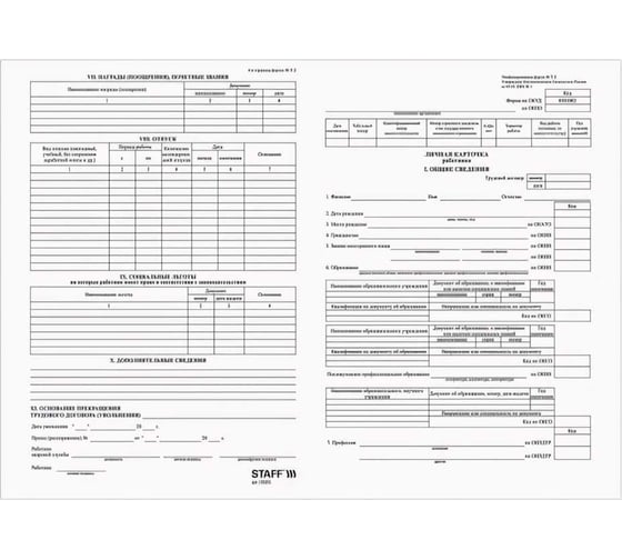Плотный бухгалтерский бланк BRAUBERG Карточка работника, форма Т-2, А4, 2 листа, КОМПЛЕКТ 50 шт, 130201