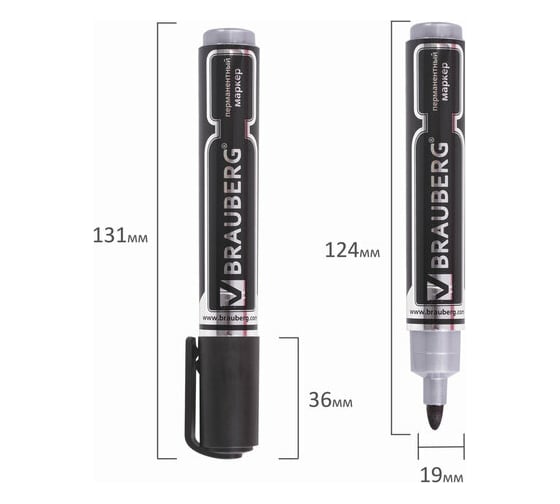 Перманентный нестираемый маркер BRAUBERG Neo черный, утолщенный круглый наконечник, 5 мм, с клипом 150480