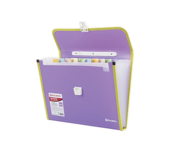 Пластиковая папка-портфель BRAUBERG JOY А4, 13 отделений, с окантовкой, фиолетовый 227977