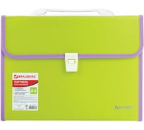 Пластиковая папка-портфель BRAUBERG JOY А4, 13 отделений, с окантовкой, салатовый 227974