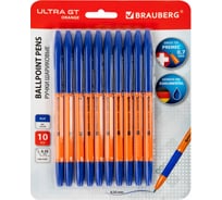 Ручки шариковые с грипом BRAUBERG "ULTRA GT ORANGE" 10 шт., синие, 0.35 мм, блистер 144057