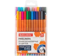 Капиллярные ручки (линеры) BRAUBERG 25 цветов, FINE 040, шестигранные, линия 0.4 мм 144145