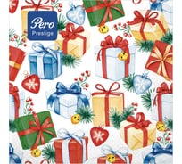 Салфетки бумажные 20 шт., 33x33 см, "Подарки", 3-х слойные, PERO Prestige, ш/к 82951 ОФИСМАГ 116635