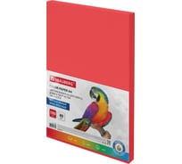 Бумага цветная, А4, 80г/м2, 100 л., интенсив, ЯРКО-КРАСНАЯ, для офисной техники, BRAUBERG 116562