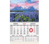 Календарь квартальный 2025г, 1 блок 1 гребень, магнит курсор, мел.бум,, Люпины, BRAUBERG 116085