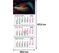 Календарь настенный Attache 3-х блочный 2025 г. 305x675, Символ Года. Яркая Змея, 80 г/кв.м 2062051