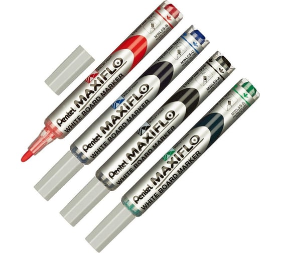 Набор маркеров для белых досок Pentel MWL5S-4N 4 шт в упаковке, с губкой 256635 1