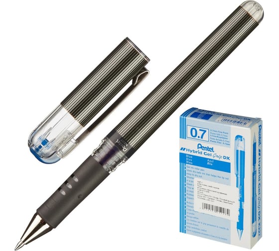 Ручка гелевая Pentel неавтоматическая Hybrid gelGripDX синий, 0,7 мм К227-С, резиновая манжетка 769658