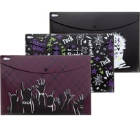 Папка-конверт Комус на кнопке, А4, №1 School Аниме Панк, 180 мкм, 3 шт. 1808845