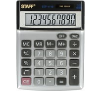 Металлический компактный настольный калькулятор STAFF STF-1110, 140х105мм, 10 разрядов, двойное питание, 250117