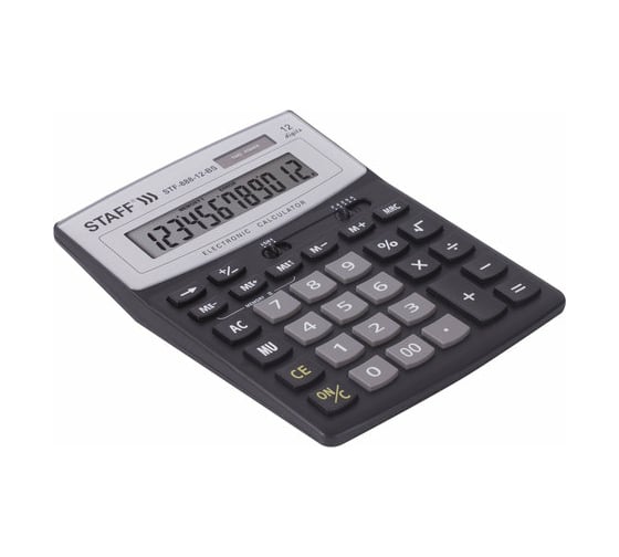 Настольный калькулятор Staff STF-888-12-BS 12 разрядов, черный, серебристый верх, 250451