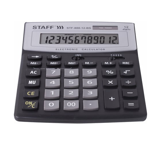 Настольный калькулятор Staff STF-888-12-BS 12 разрядов, черный, серебристый верх, 250451