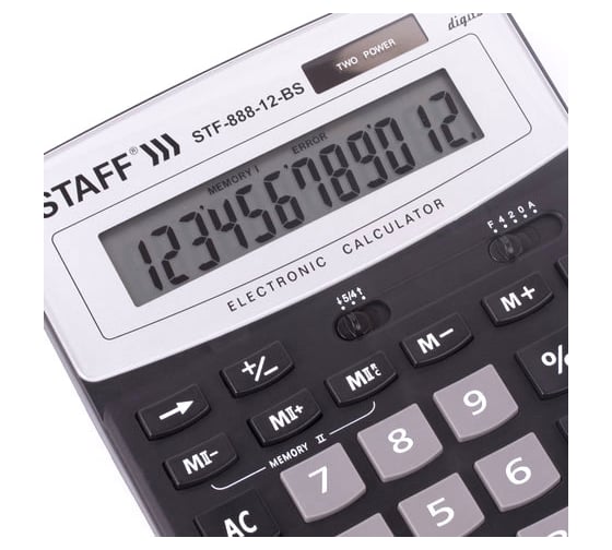Настольный калькулятор Staff STF-888-12-BS 12 разрядов, черный, серебристый верх, 250451