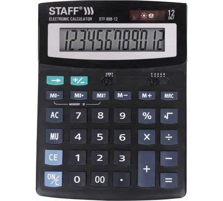 Настольный калькулятор STAFF STF-888-12, 12 разрядов, двойное питание, 250149