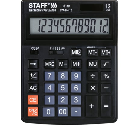 Настольный калькулятор STAFF STF-444-12, 12 разрядов, двойное питание, 250303
