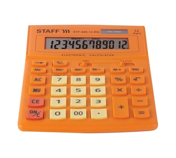 Настольный калькулятор STAFF STF-888-12-RG 200х150мм 12 разрядов, двойное питание, оранжевый, 250453