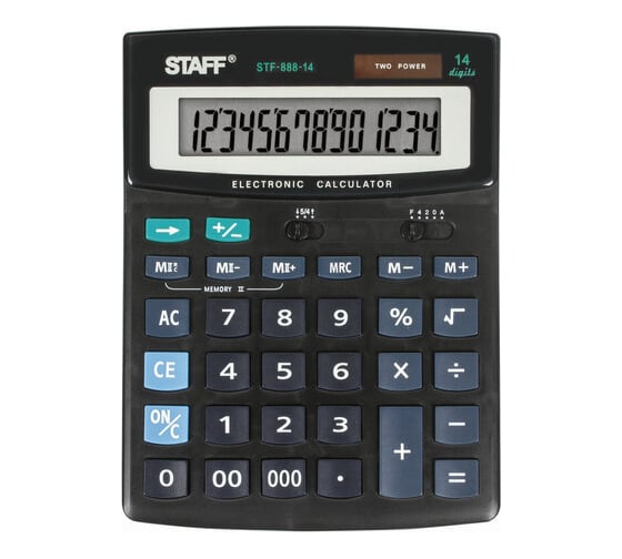 Настольный калькулятор STAFF STF-888-14, 14 разрядов, двойное питание, 250182 1
