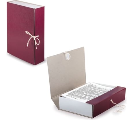 Архивный короб STAFF 240х330мм, 80 мм, 2 завязки, бумвинил, до 700 листов, бордовый 126900