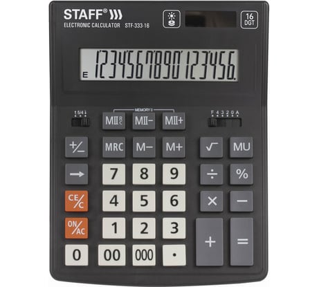 Настольный калькулятор STAFF PLUS STF-333, 200x154мм, 16 разрядов, двойное питание, 250417