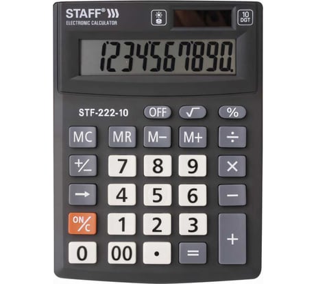 Компактный настольный калькулятор Staff PLUS STF-222, 138x103мм, 10 разрядов, двойное питание, 250419