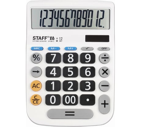 Настольный калькулятор STAFF PLUS DC-999-12 12 разрядов, двойное питание, большие кнопки 250425