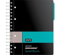 Бизнес-тетрадь Attache Selection SMARTBOOK А5, 120 листов, клетка, спираль, микроперфорация, разделители, карман, серо-бирюзовая 272649