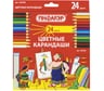 Цветные карандаши ПИФАГОР 24 цвета, классические, заточенные, картонная упаковка 180298