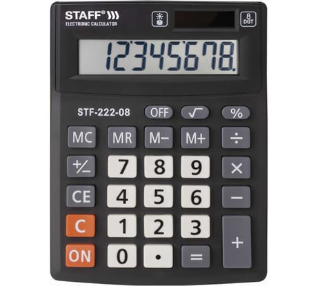 Настольный калькулятор STAFF PLUS STF-222, компактный 138x103мм, 8 разрядов, двойное питание, 250418