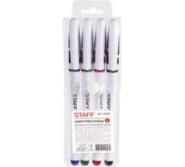 Гелевые ручки STAFF с грипом, набор 4 шт., ассорти, белый корпус, 0,5мм, 142395