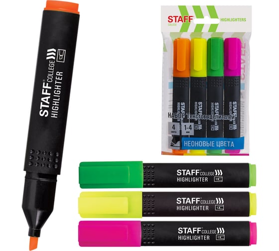 Набор текстовыделителей Staff STICK 4 шт, ассорти, линия 1-4 мм 151501