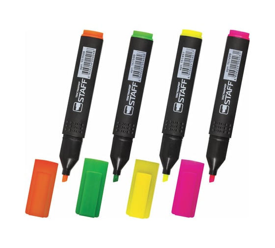 Набор текстовыделителей STAFF STICK 4 шт, ассорти, линия 1-4 мм, 151501