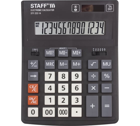 Настольный калькулятор STAFF PLUS STF-333 200x154мм, 14 разрядов, двойное питание, 250416