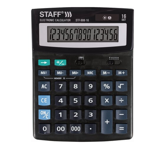 Настольный калькулятор STAFF STF-888-16 200х150мм, 16 разрядов, двойное питание, 250183
