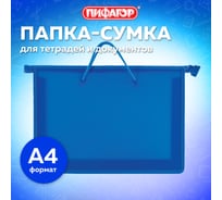 Папка ПИФАГОР на молнии с ручками А4, пластик, молния сверху, однотонная синяя, 228235