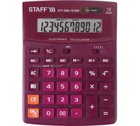 Настольный калькулятор STAFF STF-888-12-WR 200х150мм, 12 разрядов, двойное питание, бордовый, 250454