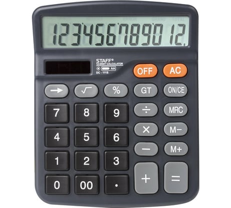 Настольный калькулятор STAFF PLUS DC-111S, компактный 12 разрядов, двойное питание, +батарейка АА 250428