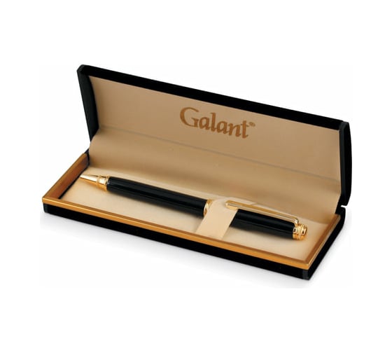 Подарочная шариковая ручка GALANT Black, черный корпус, золотистые детали, 0,7мм, синяя, 140405 1