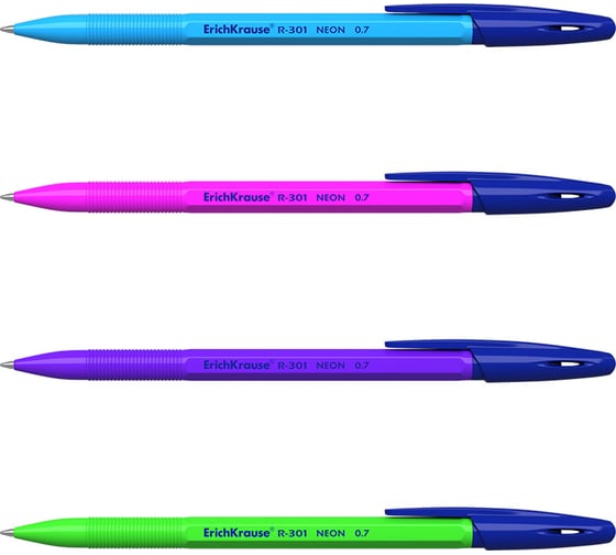 Набор из 4 ручек шариковых Erichkrause R-301 Stick Neon 1,0, цвет чернил синий (в пакете) 58089
