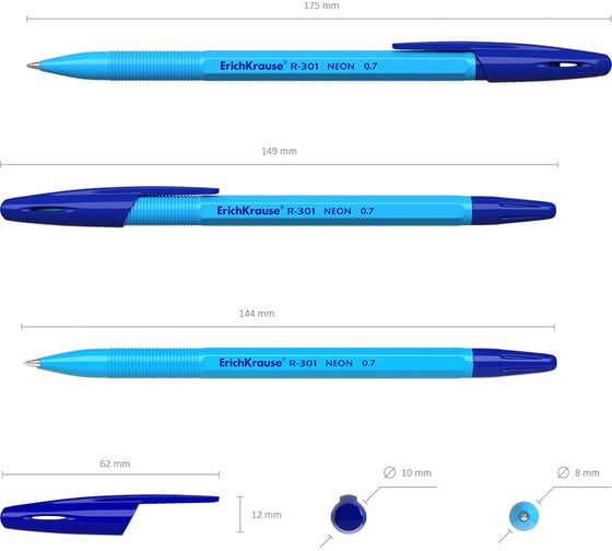 Набор из 4 ручек шариковых Erichkrause R-301 Stick Neon 1,0, цвет чернил синий (в пакете) 58089