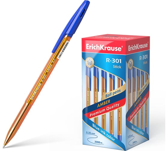 Ручка шариковая Erichkrause R-301 Stick Amber 0,7, цвет чернил синий (в коробке по 50 шт,) 31058